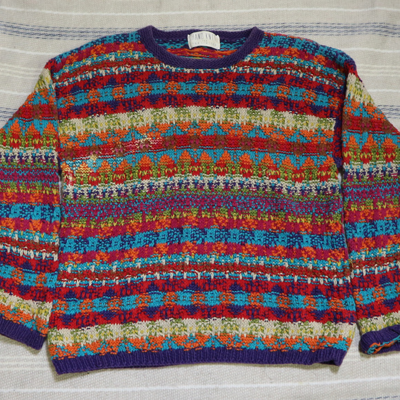The Limited Sweaters - Vtg THE LIMITED Hand Knit Unique Colorful Sweater Sz PS